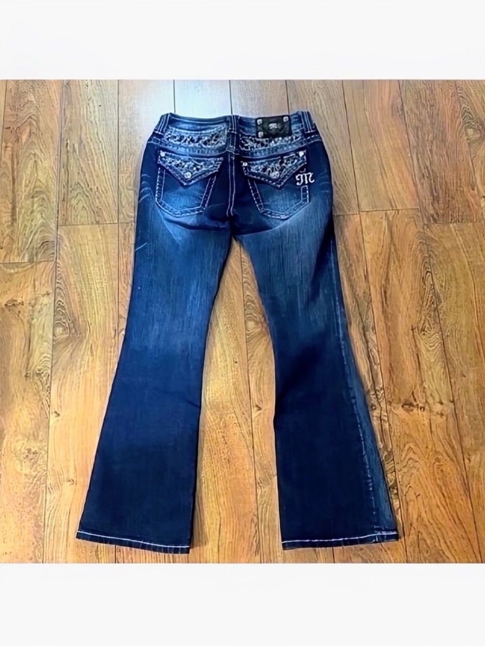 Gorgeous Vintage Like New Y2K Miss Me Boot Jeans Embellished Pockets 31” Inseam